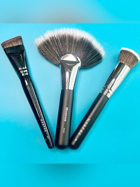 Morphe M495 Duo Fan+M6 Flat Buffer+E16 Contour Vegan Brushes New, Never Used